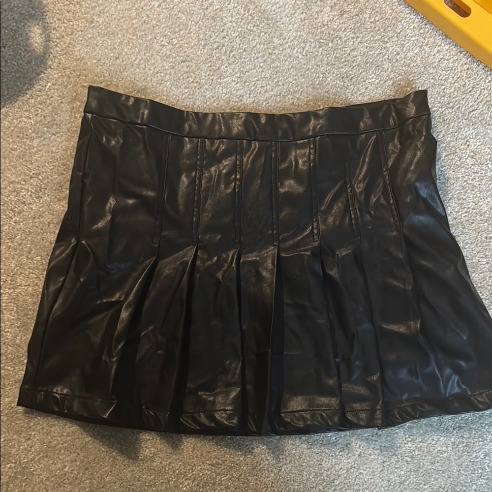 Leather Black Pleated Skirt